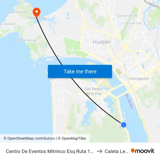 Centro De Eventos Mitrinco Esq Ruta 156  Km 4.2 to Caleta Lenga map