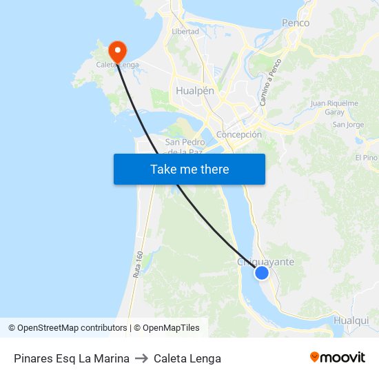 Pinares Esq La Marina to Caleta Lenga map