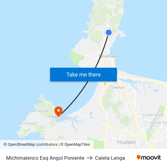 Michimalenco Esq Angol  Poniente to Caleta Lenga map