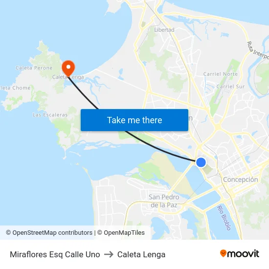 Miraflores Esq Calle Uno to Caleta Lenga map