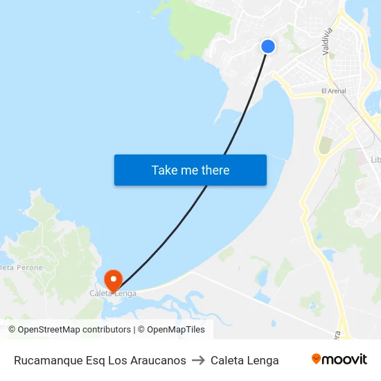Rucamanque Esq Los Araucanos to Caleta Lenga map