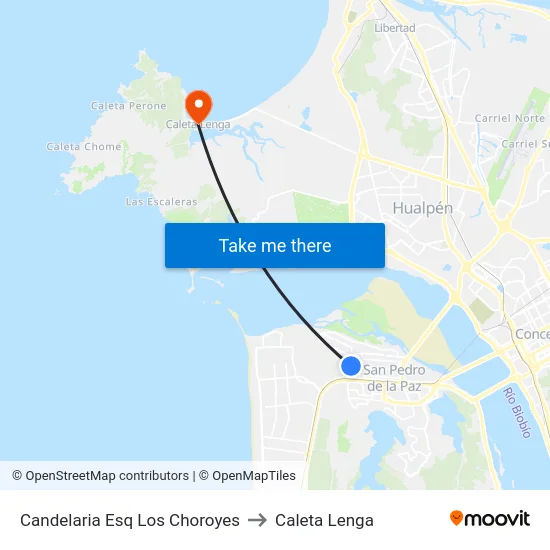 Candelaria Esq Los Choroyes to Caleta Lenga map