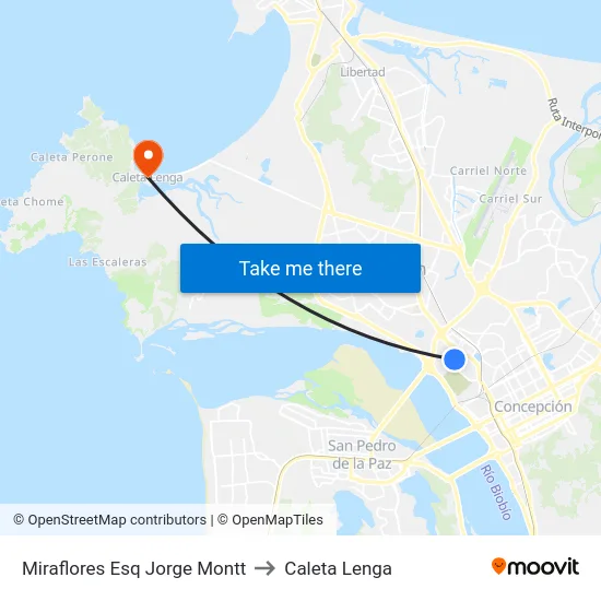 Miraflores Esq Jorge Montt to Caleta Lenga map