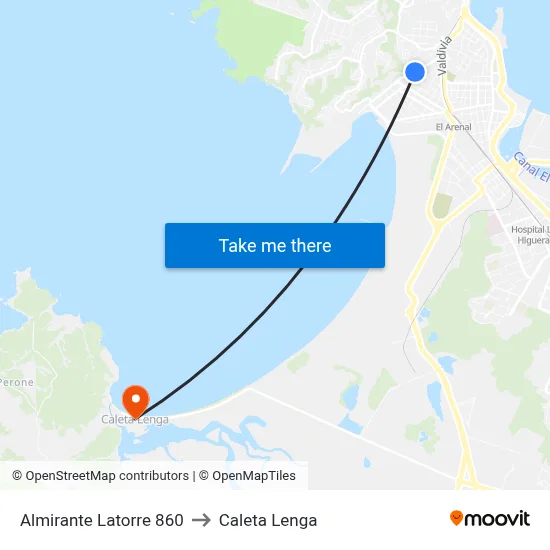 Almirante Latorre 860 to Caleta Lenga map
