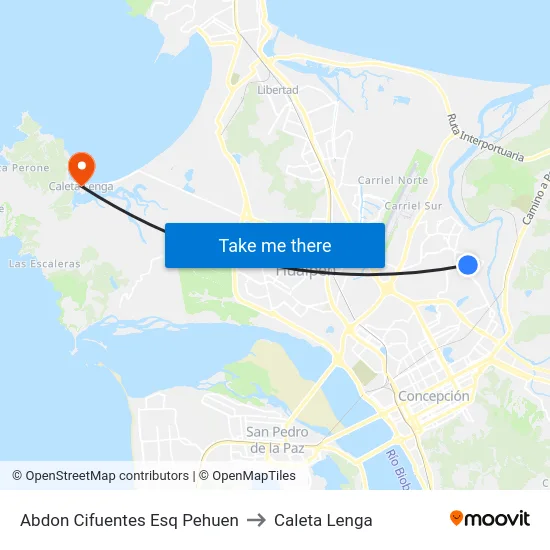 Abdon Cifuentes Esq Pehuen to Caleta Lenga map