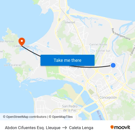 Abdon Cifuentes Esq. Lleuque to Caleta Lenga map