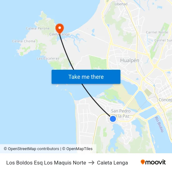 Los Boldos Esq Los Maquis  Norte to Caleta Lenga map