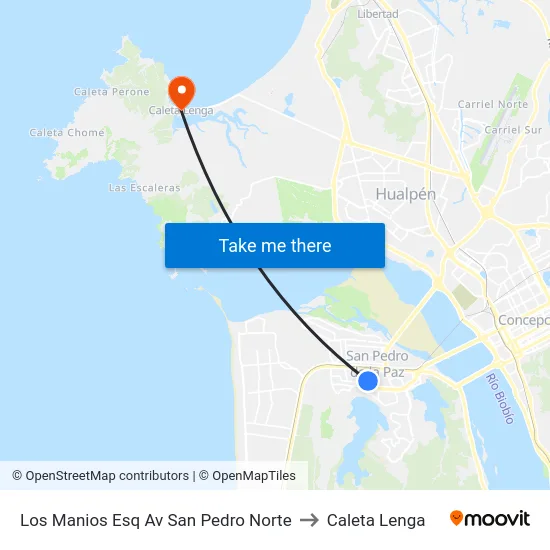 Los Manios Esq Av San Pedro  Norte to Caleta Lenga map