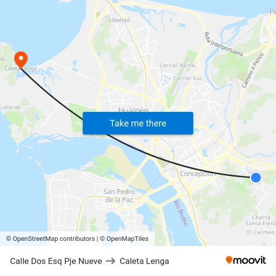 Calle Dos Esq Pje Nueve to Caleta Lenga map