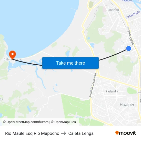 Rio Maule Esq Rio Mapocho to Caleta Lenga map