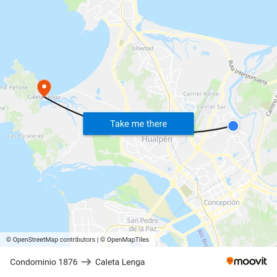 Condominio 1876 to Caleta Lenga map