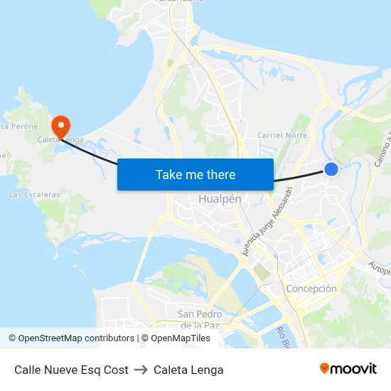 Calle Nueve Esq Cost to Caleta Lenga map