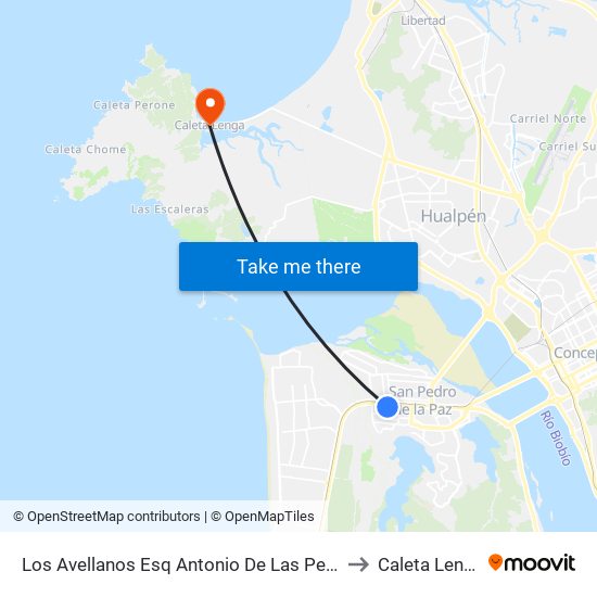 Los Avellanos Esq Antonio De Las Penas to Caleta Lenga map