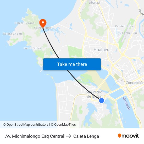 Av. Michimalongo Esq Central to Caleta Lenga map