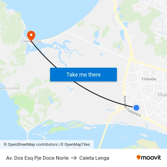 Av. Dos Esq Pje Doce  Norte to Caleta Lenga map