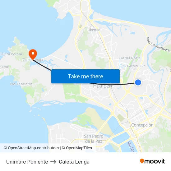 Unimarc  Poniente to Caleta Lenga map