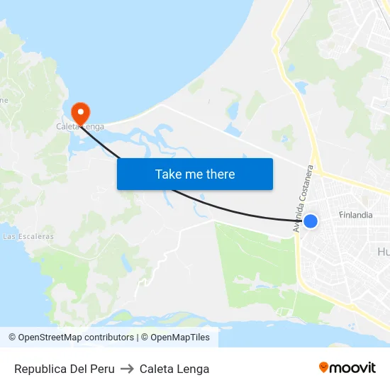 Republica Del Peru to Caleta Lenga map