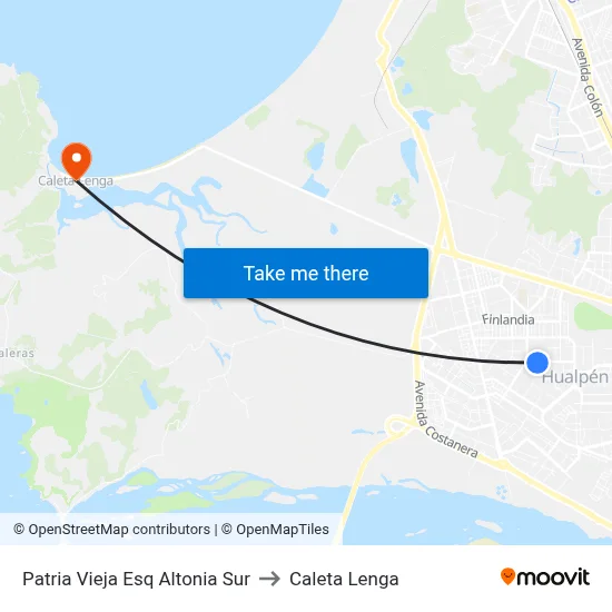 Patria Vieja Esq Altonia  Sur to Caleta Lenga map