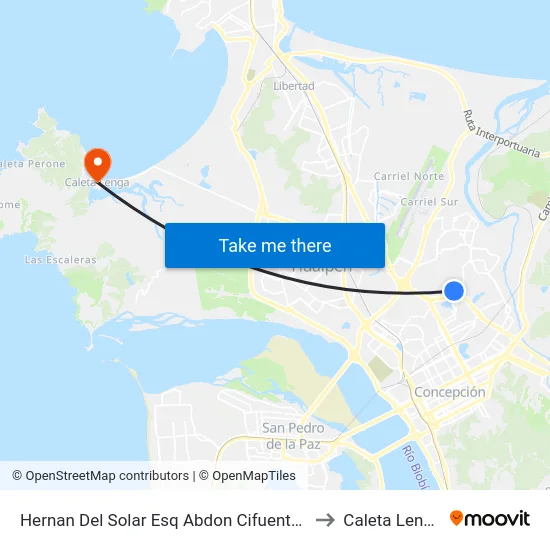 Hernan Del Solar Esq Abdon Cifuentes to Caleta Lenga map