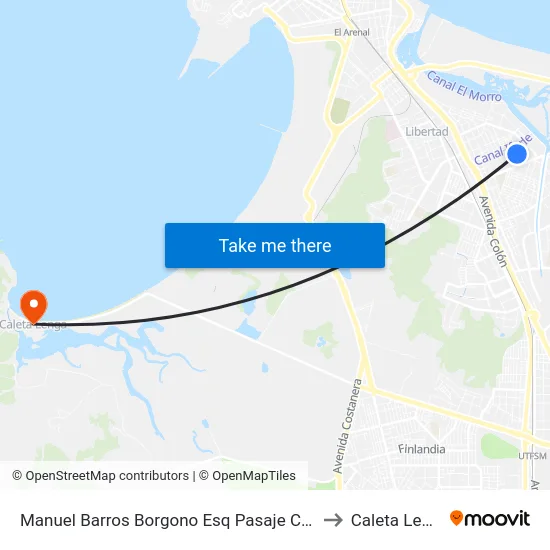 Manuel Barros Borgono Esq Pasaje Cuatro to Caleta Lenga map