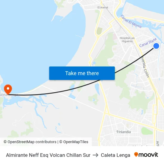 Almirante Neff Esq Volcan Chillan  Sur to Caleta Lenga map
