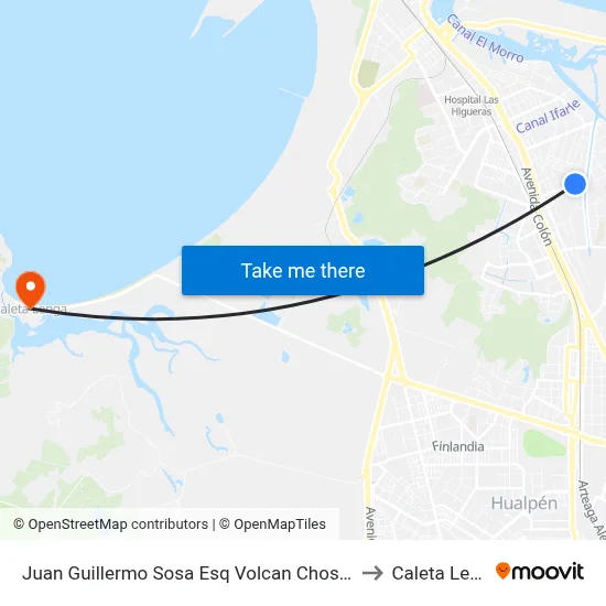 Juan Guillermo Sosa Esq Volcan Choshuenco to Caleta Lenga map