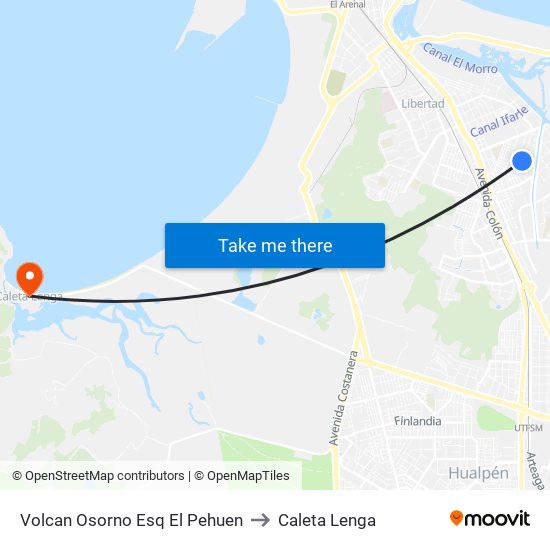 Volcan Osorno Esq El Pehuen to Caleta Lenga map