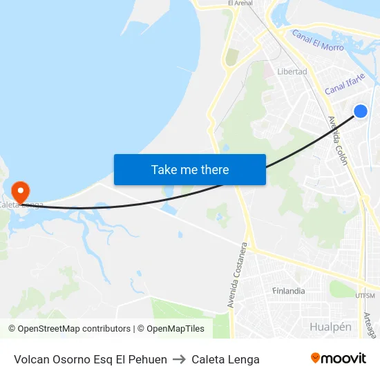 Volcan Osorno Esq El Pehuen to Caleta Lenga map