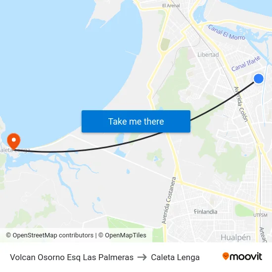 Volcan Osorno Esq Las Palmeras to Caleta Lenga map