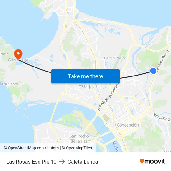 Las Rosas Esq Pje 10 to Caleta Lenga map