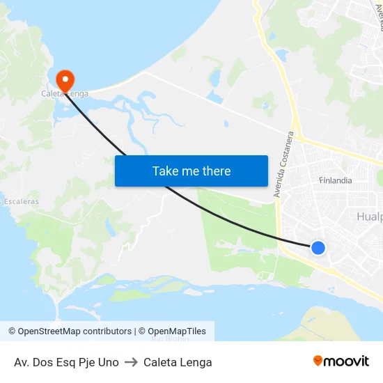 Av. Dos Esq Pje Uno to Caleta Lenga map