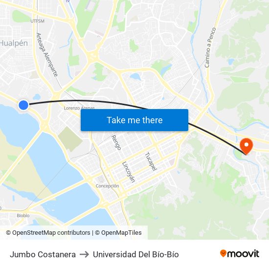 Jumbo Costanera to Universidad Del Bío-Bío map