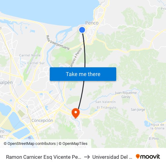 Ramon Carnicer Esq Vicente Perez Rosales to Universidad Del Bío-Bío map