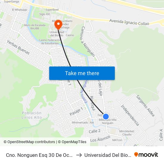 Cno. Nonguen Esq 30 De Octubre to Universidad Del Bío-Bío map