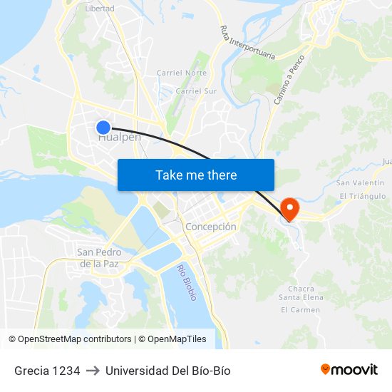 Grecia  1234 to Universidad Del Bío-Bío map