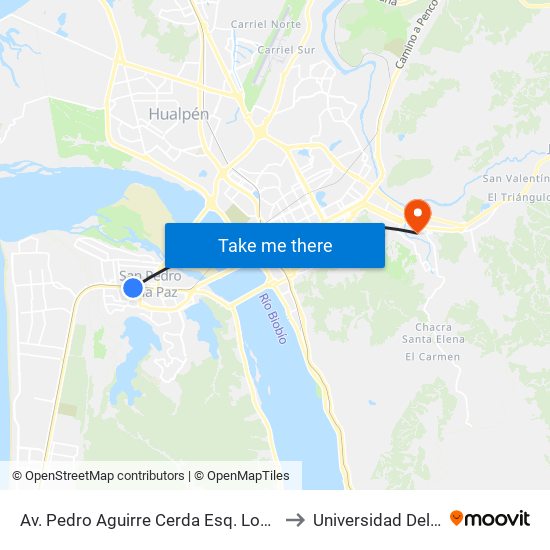 Av. Pedro Aguirre Cerda Esq. Los Franciscanos to Universidad Del Bío-Bío map