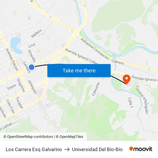 Los Carrera Esq Galvarino to Universidad Del Bío-Bío map