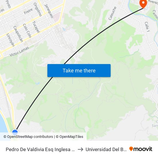 Pedro De Valdivia Esq Inglesa  Poniente to Universidad Del Bío-Bío map