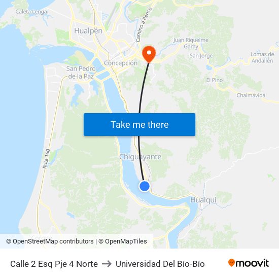 Calle 2 Esq Pje 4  Norte to Universidad Del Bío-Bío map