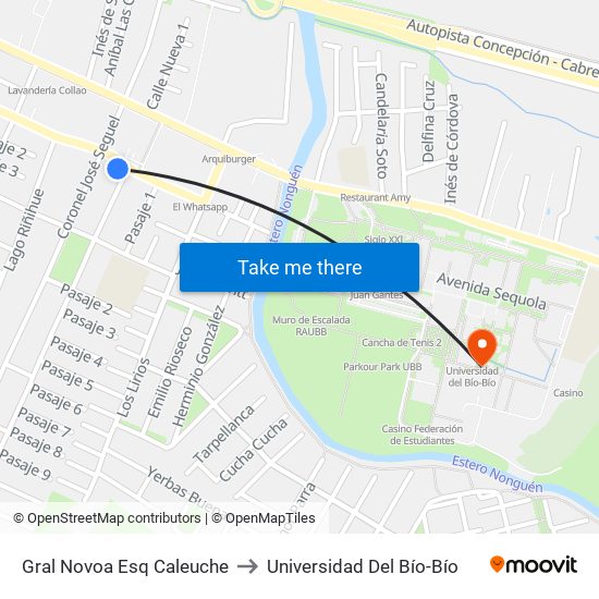 Gral Novoa Esq Caleuche to Universidad Del Bío-Bío map