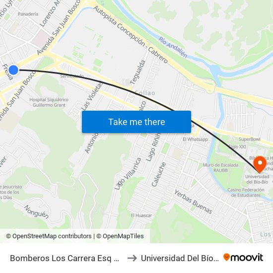 Bomberos  Los Carrera Esq Fresia to Universidad Del Bío-Bío map