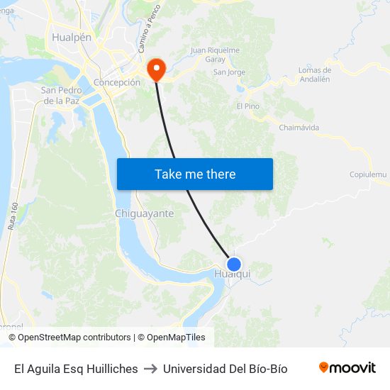 El Aguila Esq Huilliches to Universidad Del Bío-Bío map