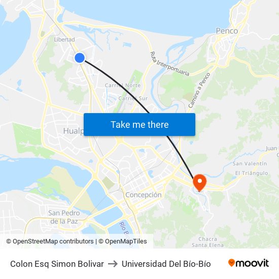 Colon Esq Simon Bolivar to Universidad Del Bío-Bío map