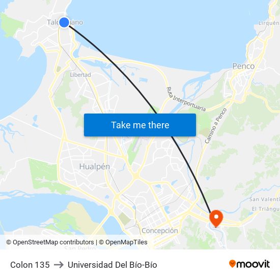 Colon 135 to Universidad Del Bío-Bío map