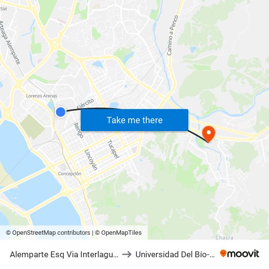 Alemparte Esq Via Interlagunas to Universidad Del Bío-Bío map