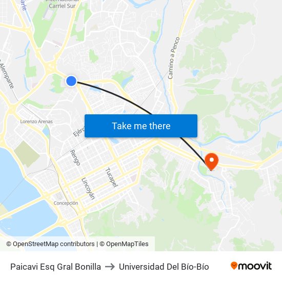Paicavi Esq Gral Bonilla to Universidad Del Bío-Bío map