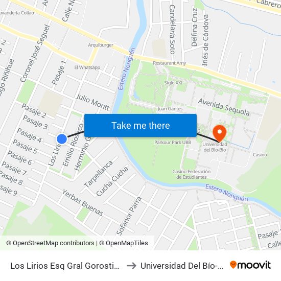 Los Lirios Esq Gral Gorostiaga to Universidad Del Bío-Bío map