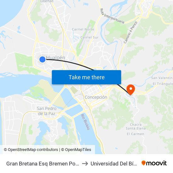 Gran Bretana Esq Bremen  Poniente to Universidad Del Bío-Bío map