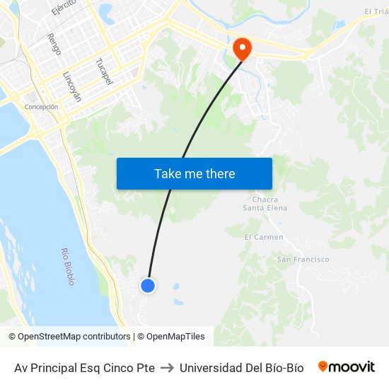 Av Principal Esq Cinco Pte to Universidad Del Bío-Bío map