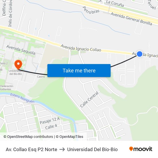 Av. Collao Esq P2  Norte to Universidad Del Bío-Bío map